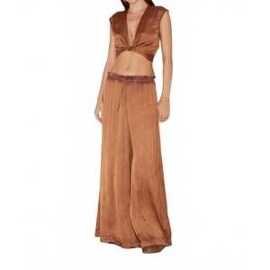 NEW BOTEH lustre tie front top wide leg pants in rust